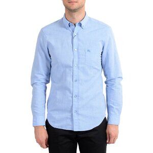 $450 Burberry Brit Men's Blue Linen Button-Down Long Sleeve Casual Shirt Large